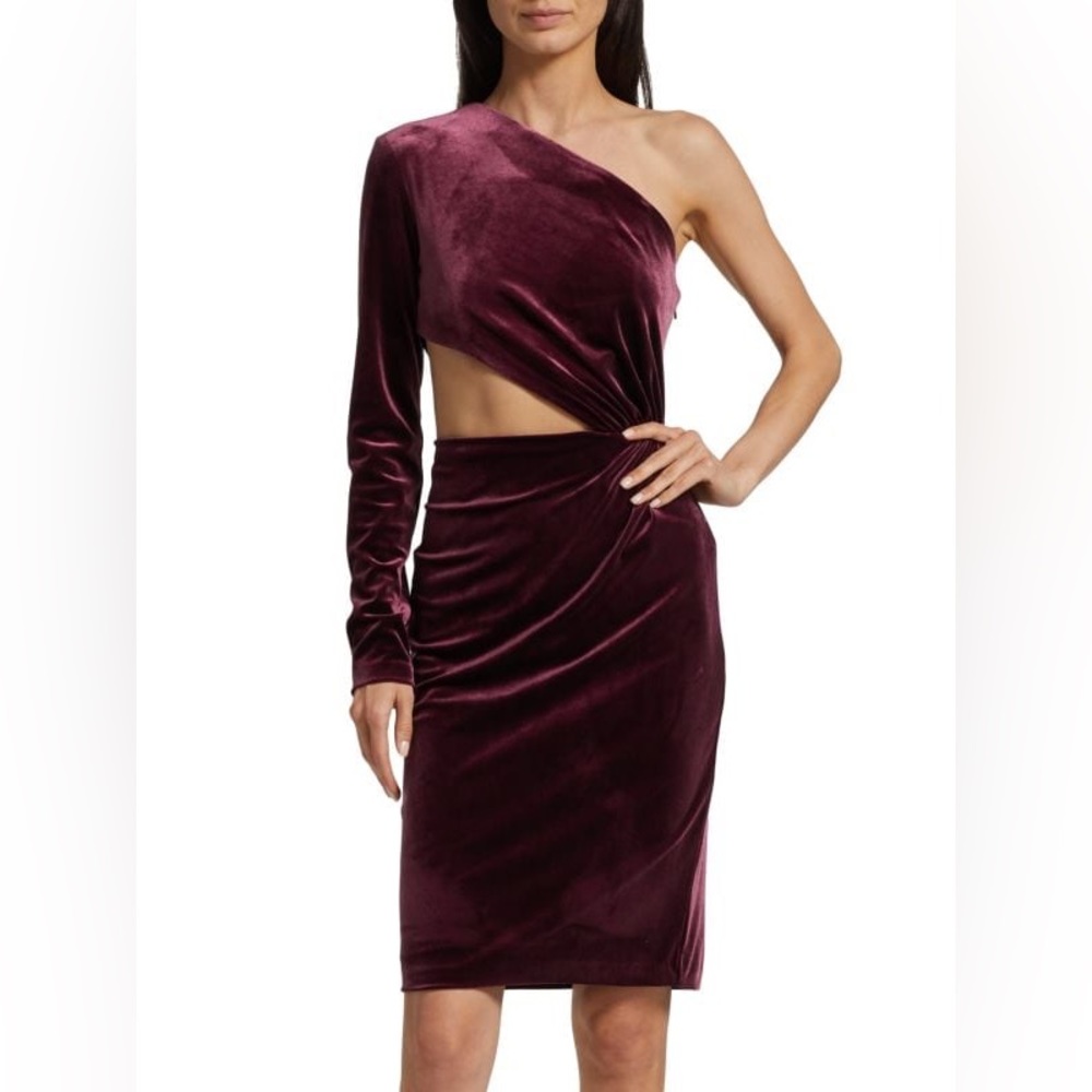 Halston Amara Velvet One Shoulder Cut Out‎ Dress 8-  NwT